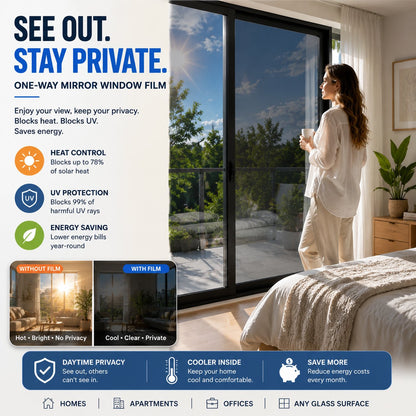 ⏰ Last Day Exclusive 60% OFF ☀️ One-Way Mirror Window Film – Heat Control & UV Protection