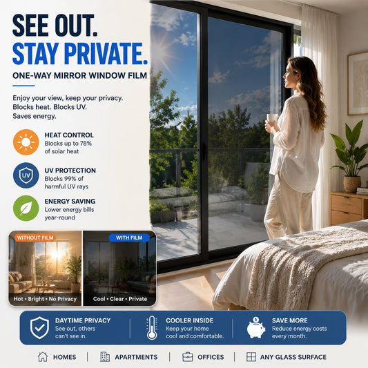 ⏰ Last Day Exclusive 60% OFF ☀️ One-Way Mirror Window Film – Heat Control & UV Protection