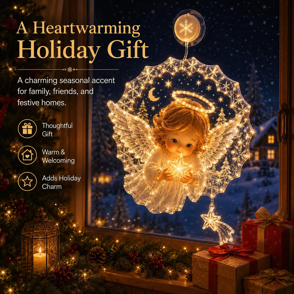 ✈️Last Day 50% OFF✨🎄Lighted Christmas Window Decoration with Suction Cup | Warm LED Window Light with Double-Layer Design & Multiple Festive Styles ✨