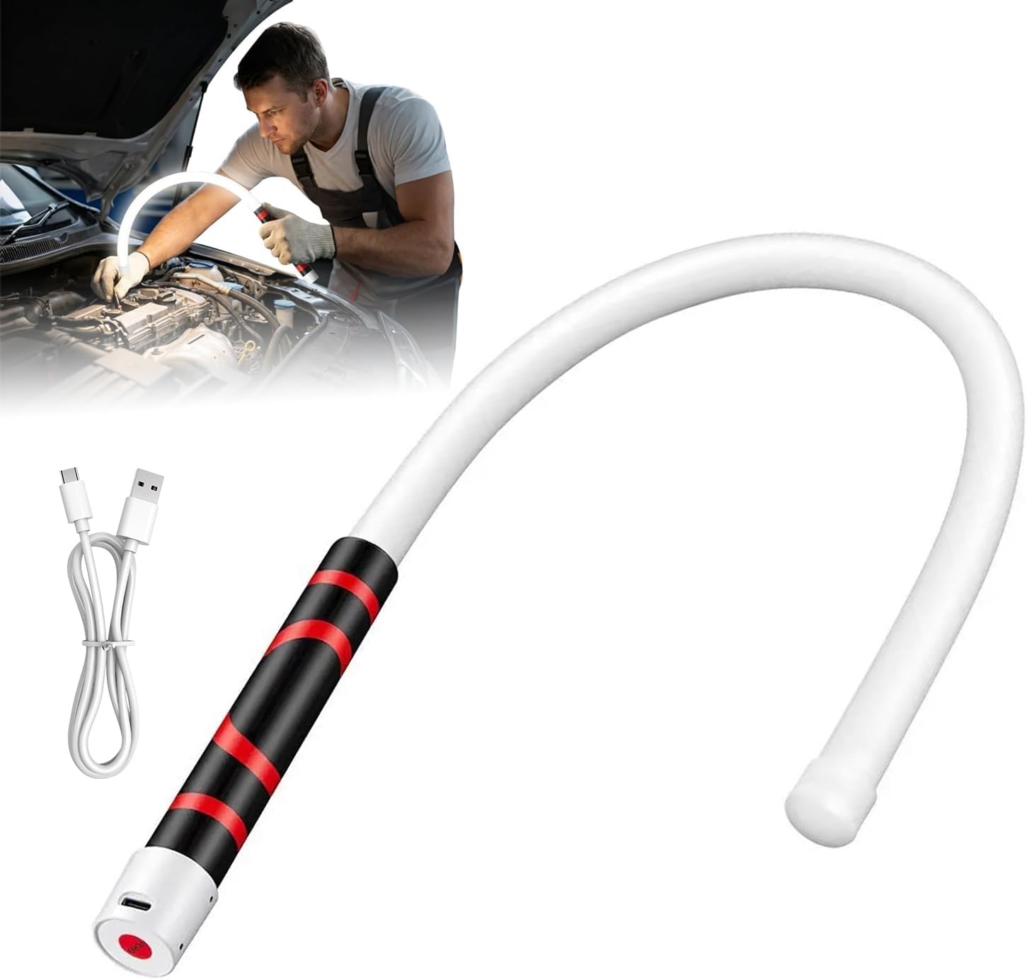 Flexible LED Flashlight Stick, 27" Bendable Mechanic Work Light High Lumen Professional Light 3 Lighting Modes Automotive Illumination Tool for Mechanic Car Repairs Under Hood Garage Inspection