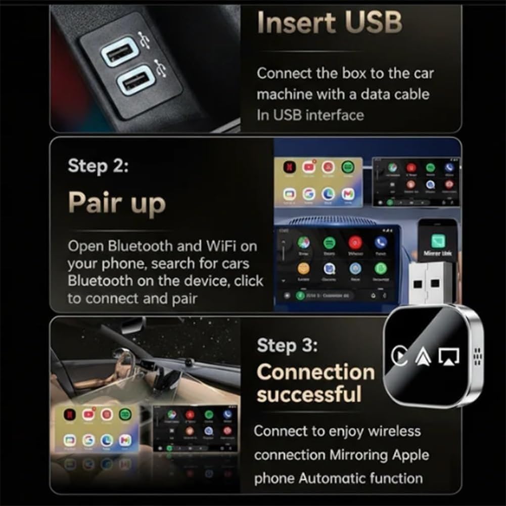 2026 Upgrade 3 in 1 Screen Mirroring for iOS Android Phone,Wired to Wireless Screen Mirroring Carplay Adapter for Car,Mirror Link Auto Adapter with 2.4/5Ghz WiFi & Bluetooth 5.0