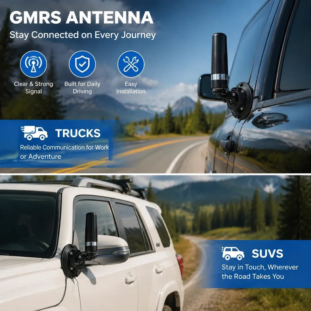🔥🔥 50% OFF - Universal GMRS Antenna Mount – Heavy-Duty Radio Antenna Bracket for Cars, SUVs, Trucks, Off-Road Vehicles & Boats