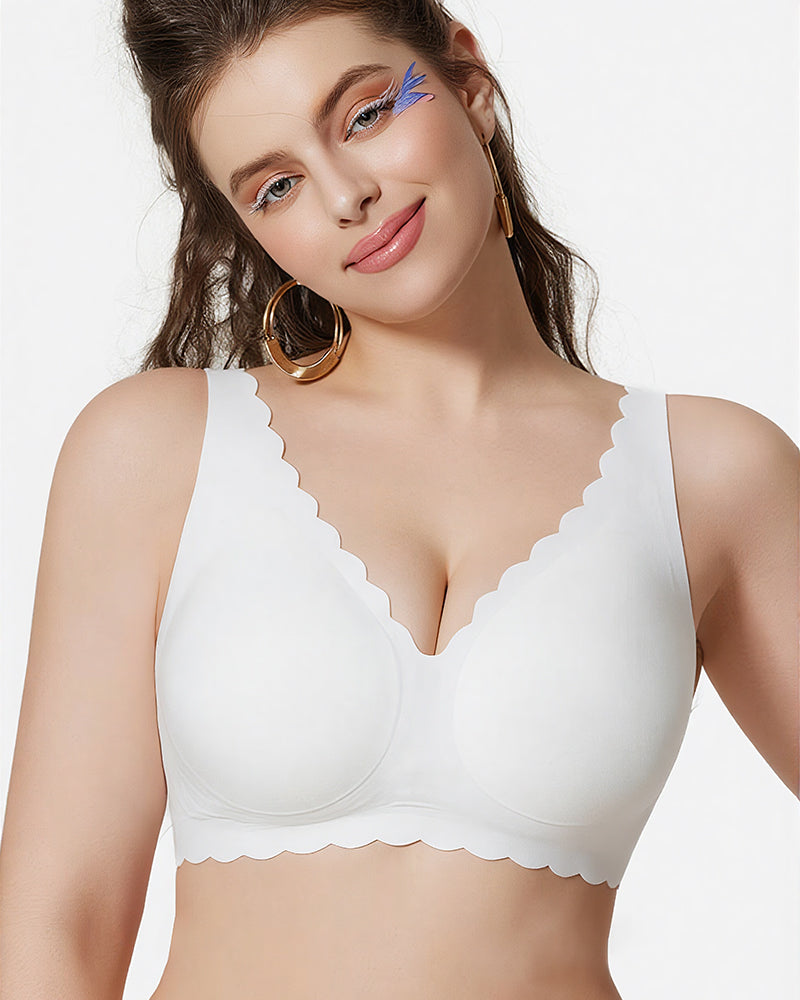 Jelly Wireless Bra with Scalloped Edge and Deep V Neckline