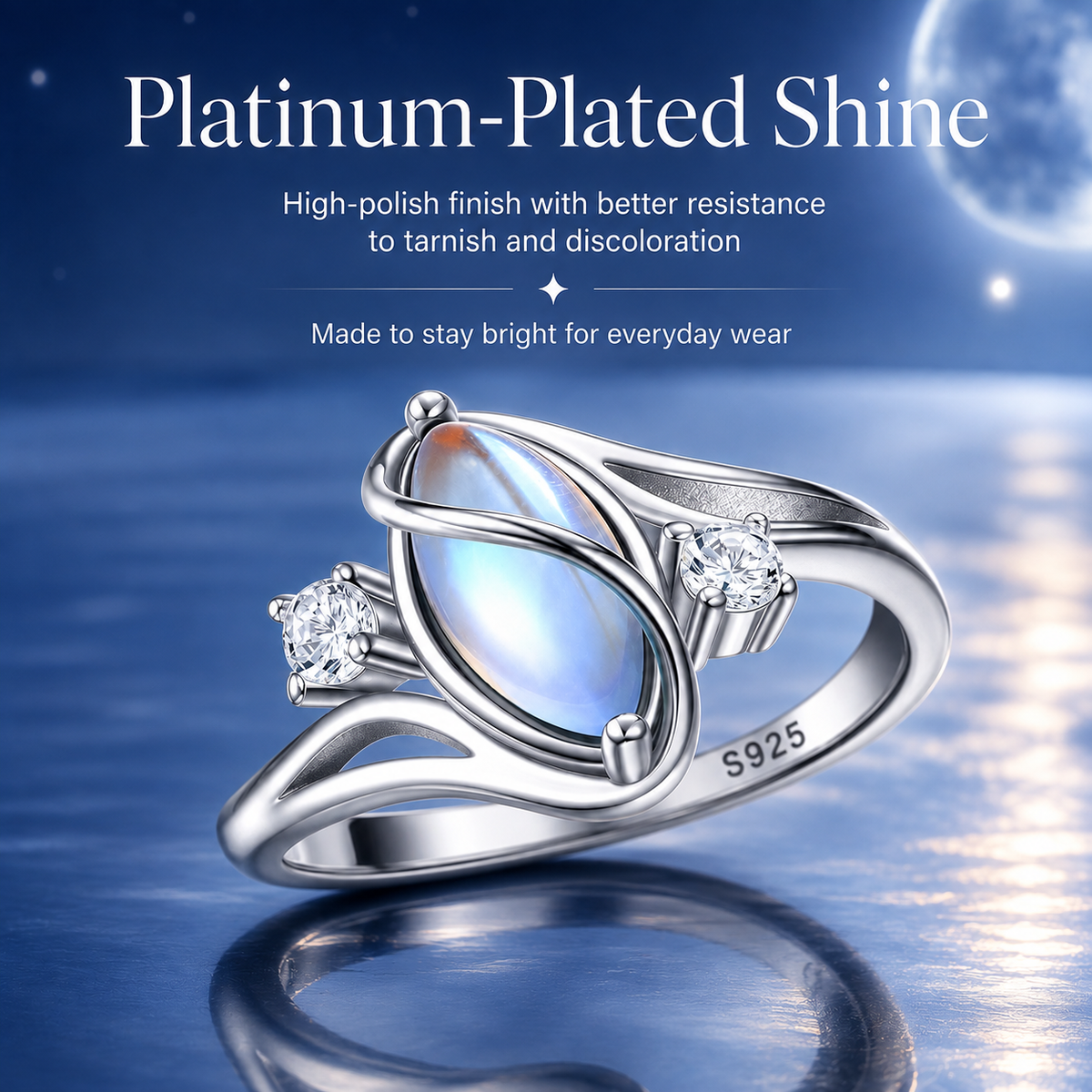 🎁💍925 Sterling Silver Rainbow Moonstone Ring