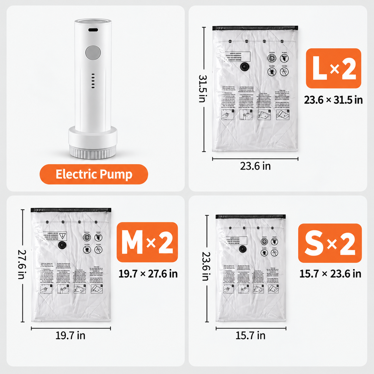 Vacuum Storage Bags with Rechargeable Electric Pump – Space Saving for Home & Travel