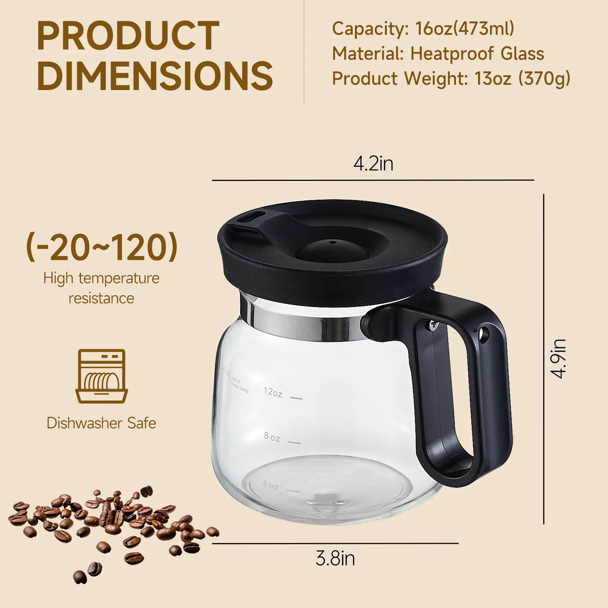 ☕ 16oz Coffee Pot-Shaped Glass Mug – Cute Borosilicate Coffee Cup