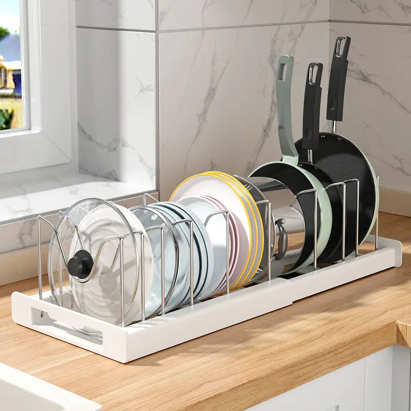 🍽️ 7/10-Slot Adjustable Tableware Organizer – Space-Saving Rack for Plates, Lids & Cutting Boards