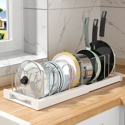 🍽️ 7/10-Slot Adjustable Tableware Organizer – Space-Saving Rack for Plates, Lids & Cutting Boards