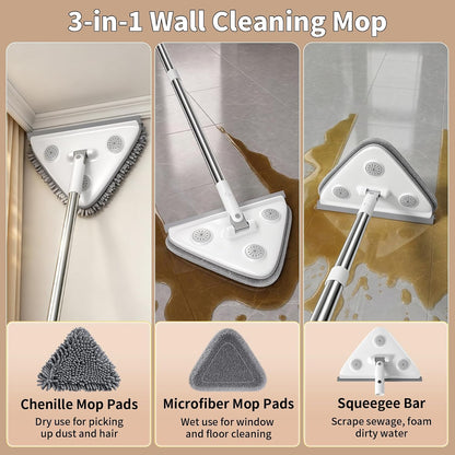 Long-handled mop, 3-in-1 wall cleaning mop with extension pole, suitable for windows, floors and cabinets.