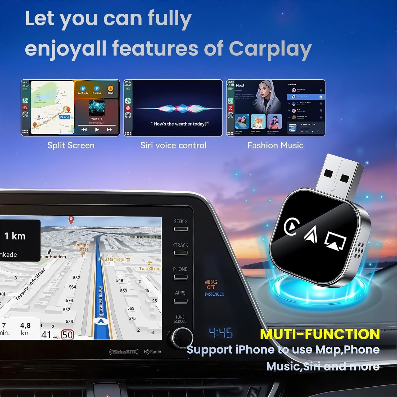 2026 Upgrade 3 in 1 Screen Mirroring for iOS Android Phone,Wired to Wireless Screen Mirroring Carplay Adapter for Car,Mirror Link Auto Adapter with 2.4/5Ghz WiFi & Bluetooth 5.0