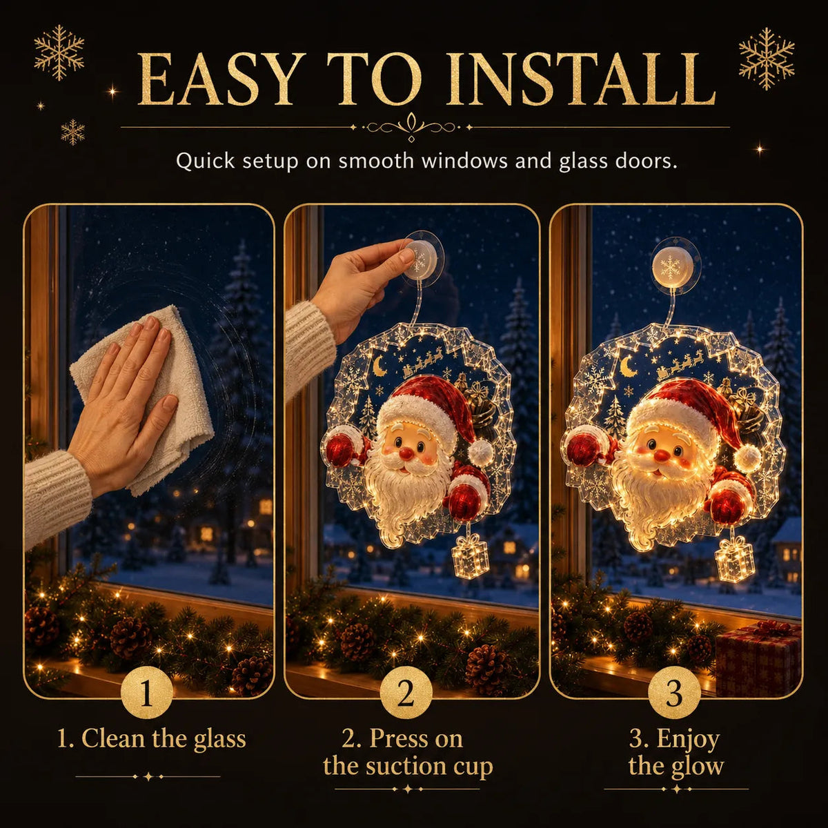 ✈️Last Day 50% OFF✨🎄Lighted Christmas Window Decoration with Suction Cup | Warm LED Window Light with Double-Layer Design & Multiple Festive Styles ✨