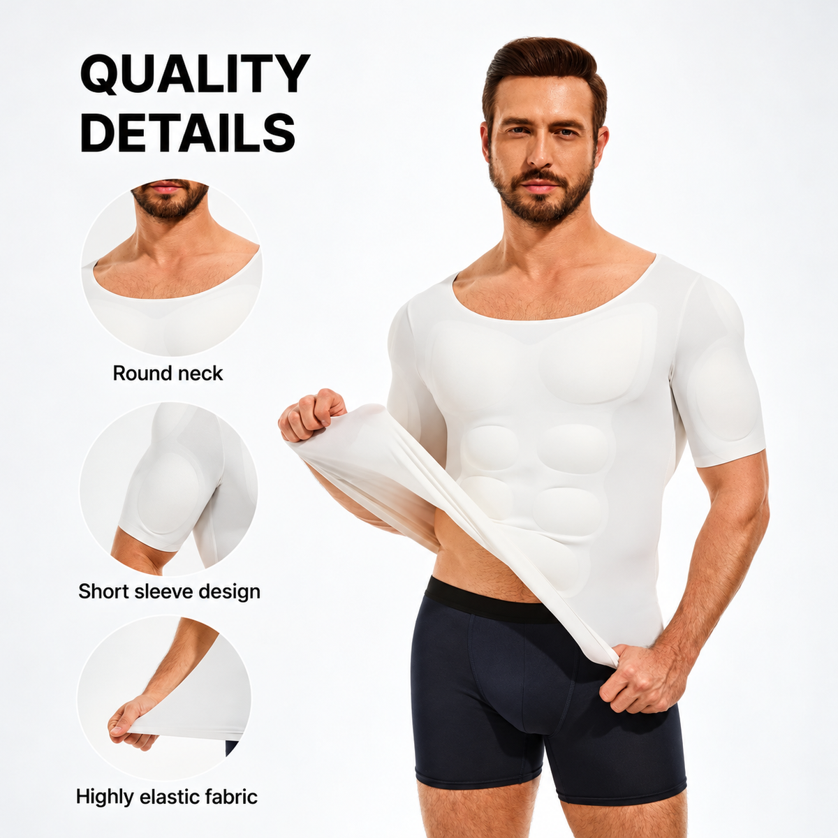 Men's Compression Shirt with Removable 3D Muscle Pads