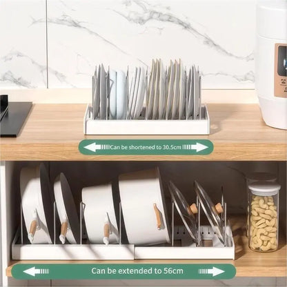 🍽️ 7/10-Slot Adjustable Tableware Organizer – Space-Saving Rack for Plates, Lids & Cutting Boards