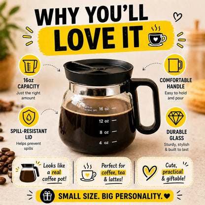 ☕ 16oz Coffee Pot-Shaped Glass Mug – Cute Borosilicate Coffee Cup