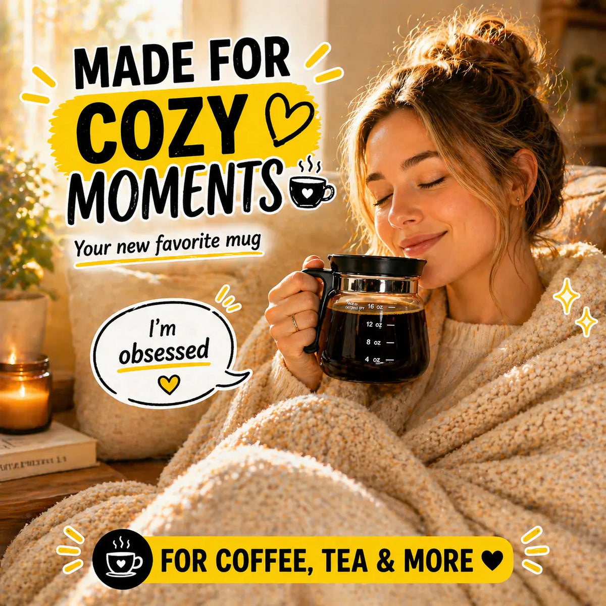 ☕ 16oz Coffee Pot-Shaped Glass Mug – Cute Borosilicate Coffee Cup