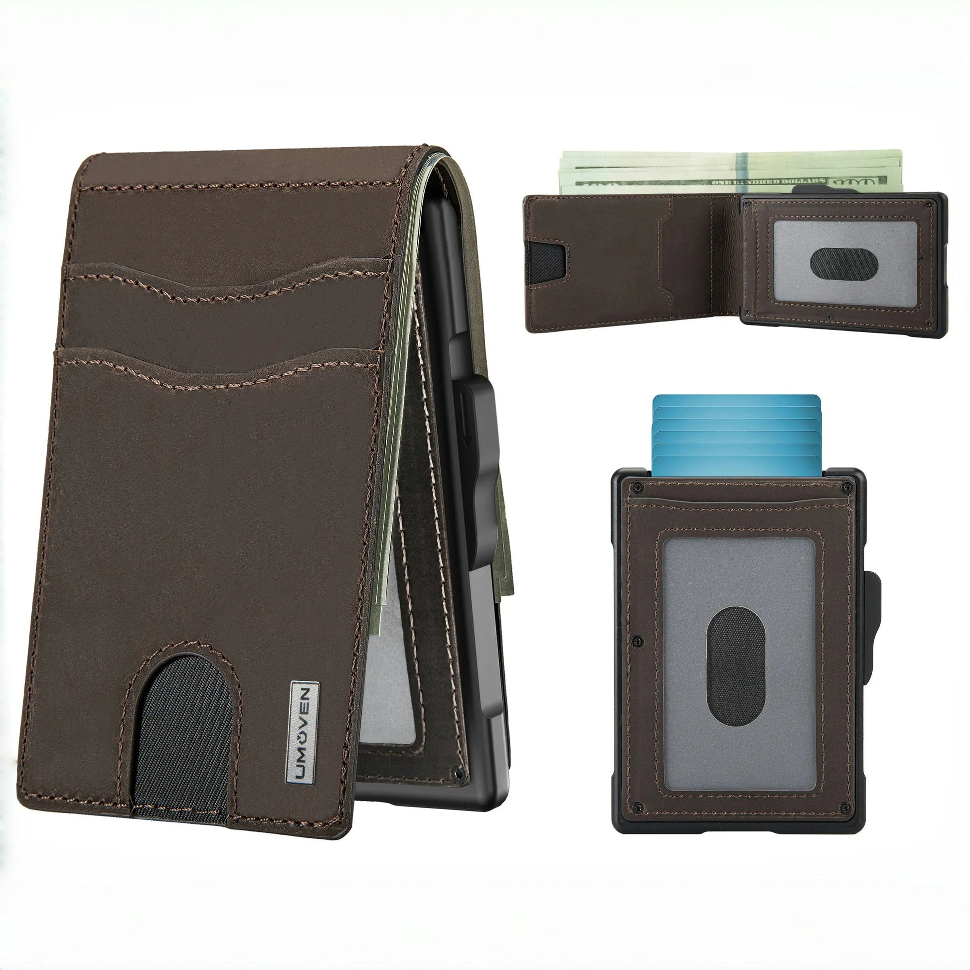 🔥Minimalist Pop-Up Wallet for Men – RFID Blocking Aluminum Card Holder , ID Window & Leather Front Pocket
