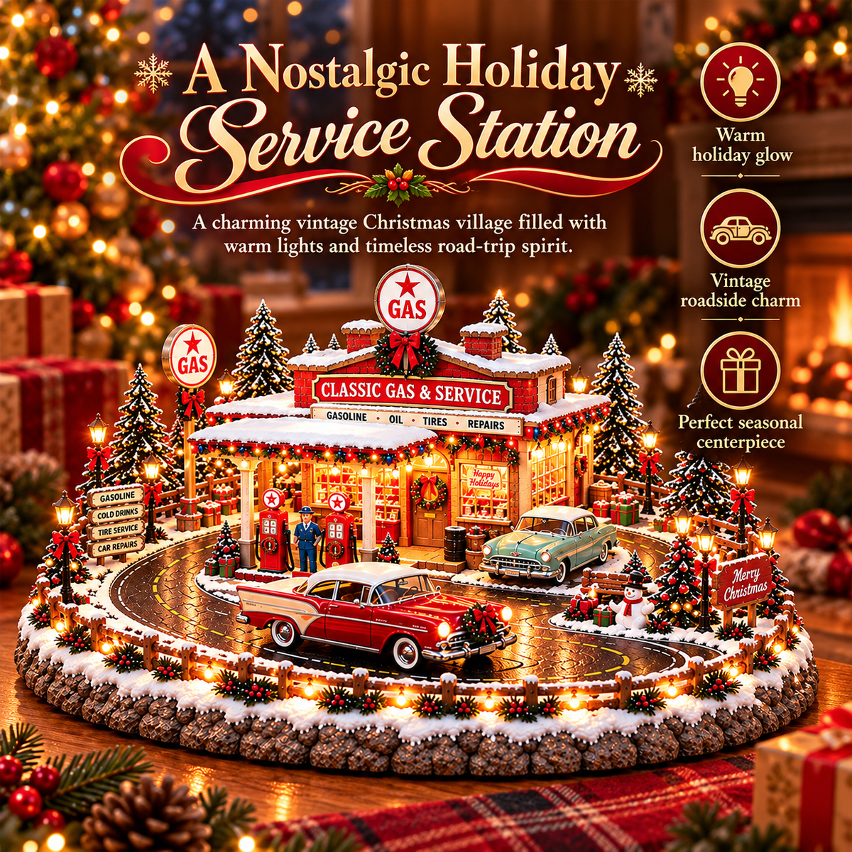 🚗🎄 Christmas Classic Gas Station Village –4 Holiday Vehicle Scenes