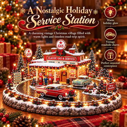 🚗🎄 Christmas Classic Gas Station Village –4 Holiday Vehicle Scenes