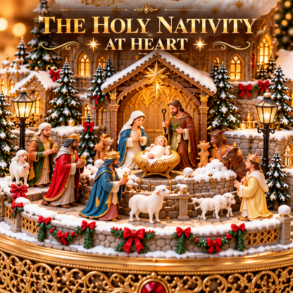 👼 Rotating Angel Choir Nativity Village | Lighted Christmas Centerpiece
