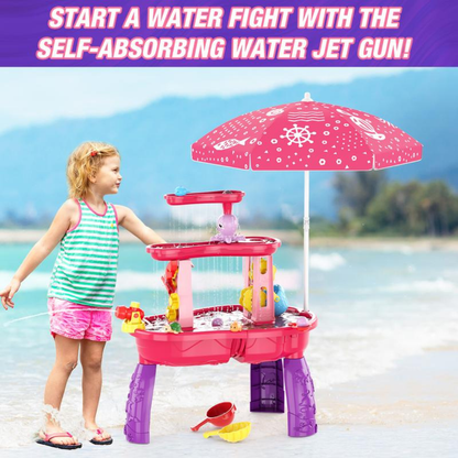 Kids 2-in-1 Sand & Water Activity Table with Adjustable Umbrella