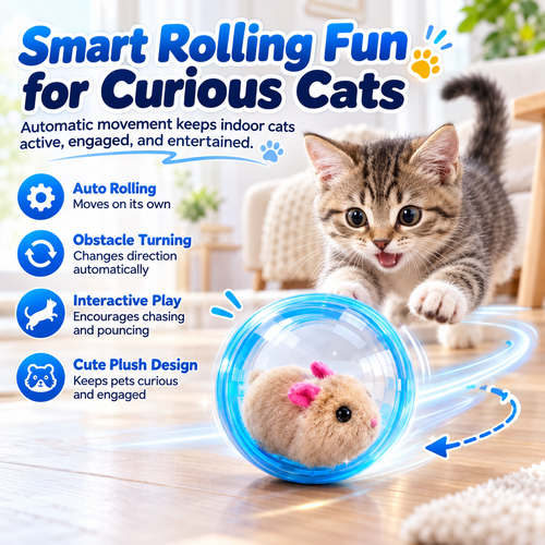 Automatic Rolling Plush Animal Cat Toy-Free Play for Indoor Cats