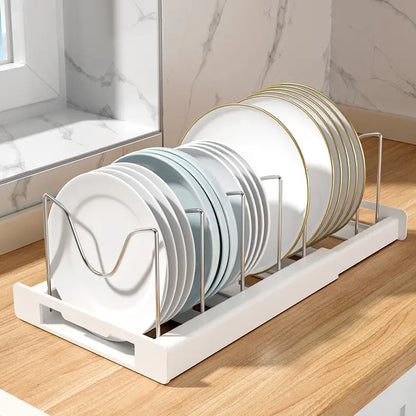 🍽️ 7/10-Slot Adjustable Tableware Organizer – Space-Saving Rack for Plates, Lids & Cutting Boards