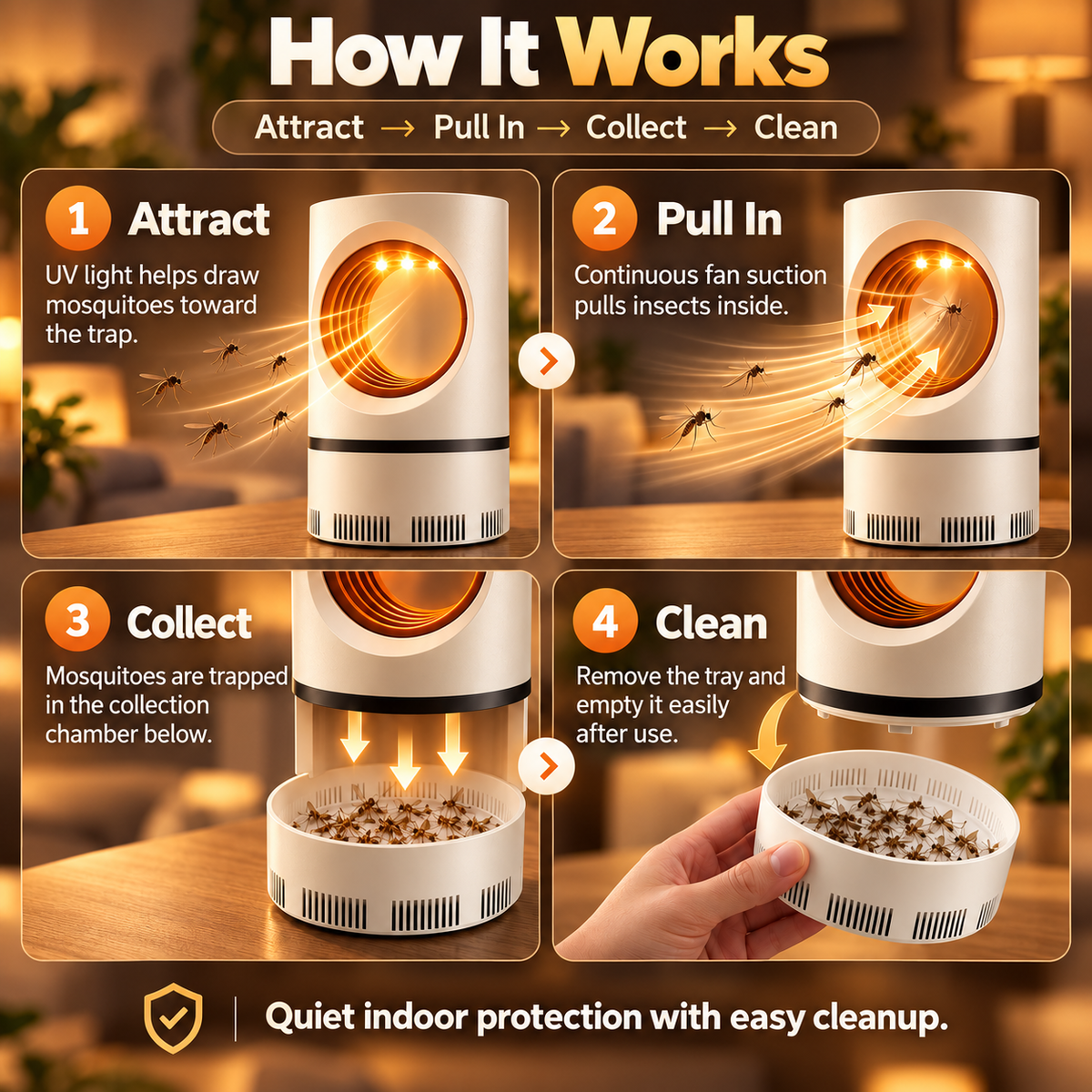 🦟 UV Mosquito Trap – Quiet, Powerful Suction for Indoor Use