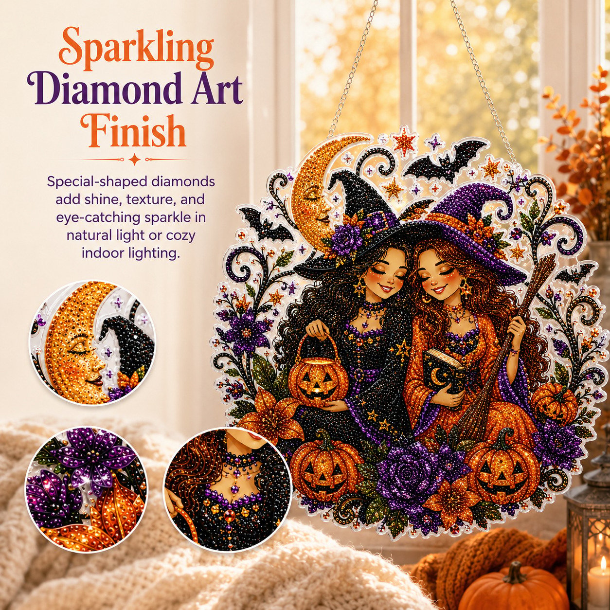 🧙‍♀️Last Day Promotion🎃DIY Halloween Witch Friendship Diamond Art Window Suncatcher