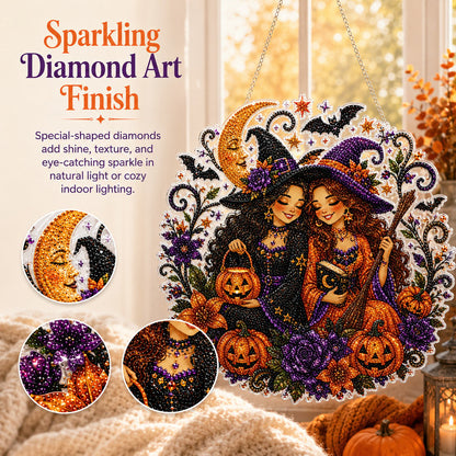 🧙‍♀️Last Day Promotion🎃DIY Halloween Witch Friendship Diamond Art Window Suncatcher