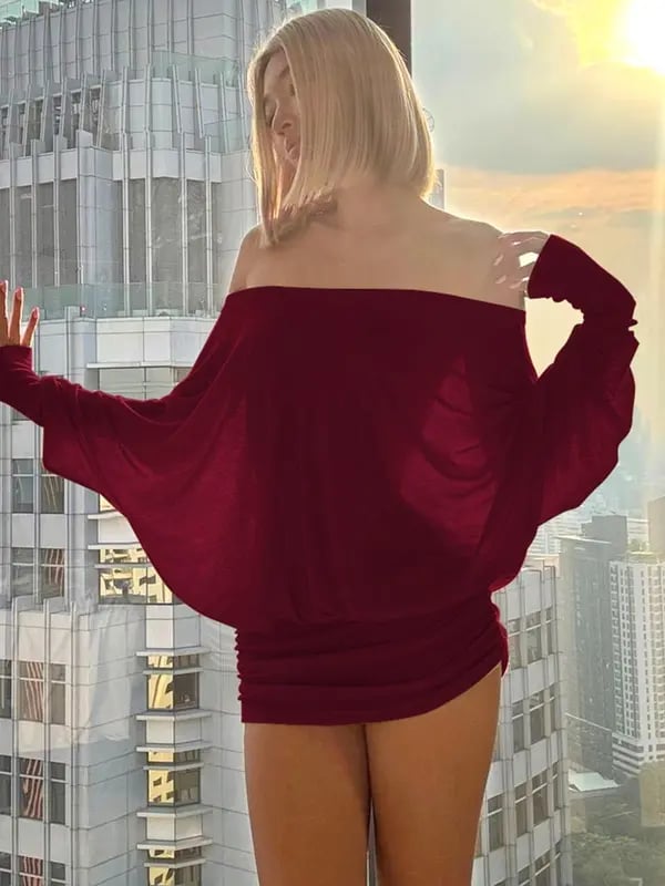 Women's Solid Off The Shoulder Sheer Ruched Dress