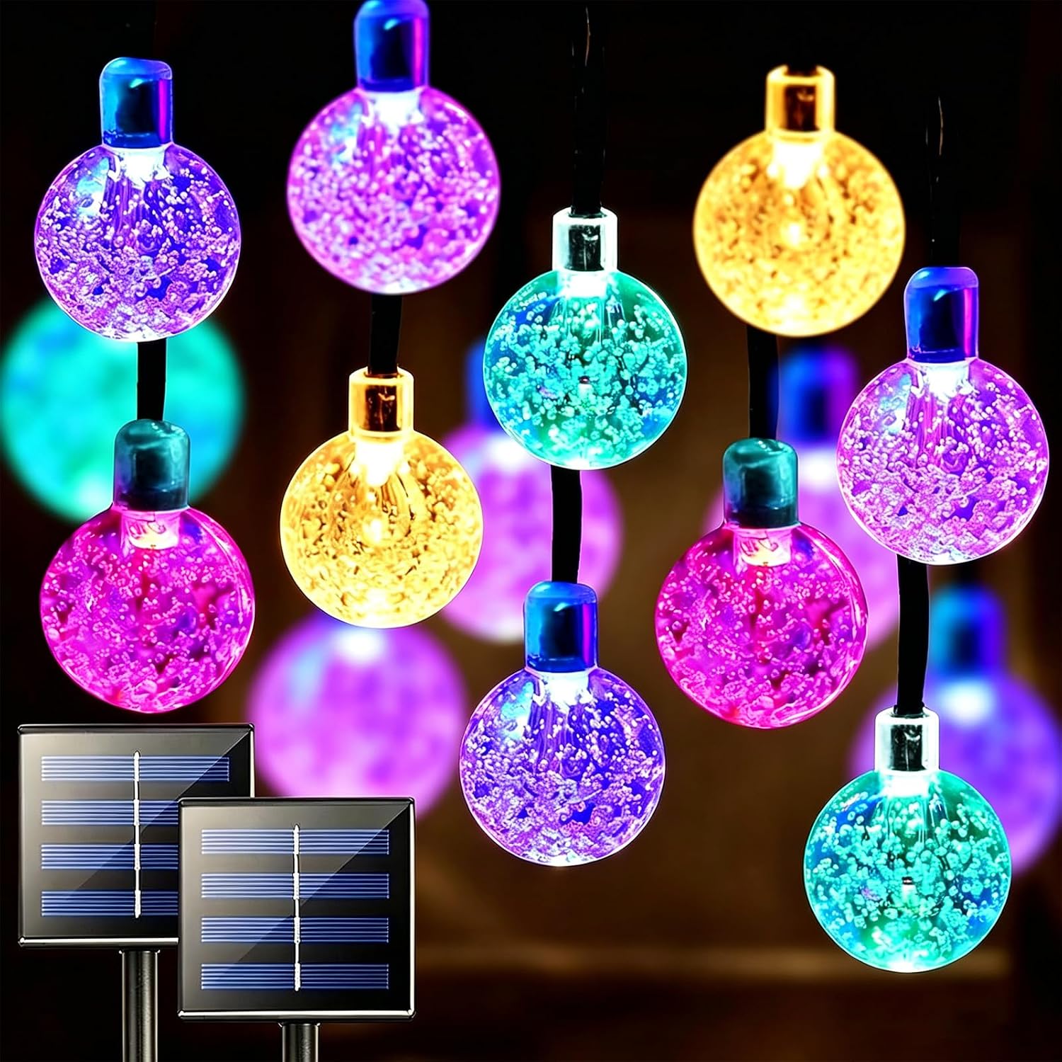 Solar String Lights Outdoor 2 Pack 200 Led 80FT Warm White Crystal Globe Lights with 8 Lighting Modes, Waterproof Solar Powered Patio for Garden Yard Porch Wedding Party Decoration