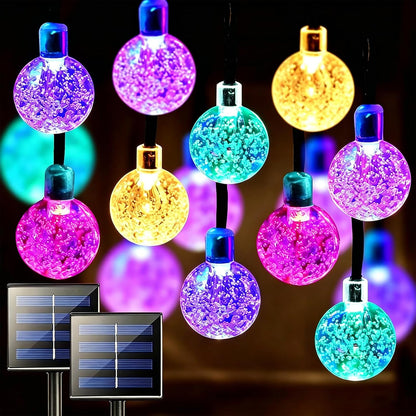 Solar String Lights Outdoor 2 Pack 200 Led 80FT Warm White Crystal Globe Lights with 8 Lighting Modes, Waterproof Solar Powered Patio for Garden Yard Porch Wedding Party Decoration
