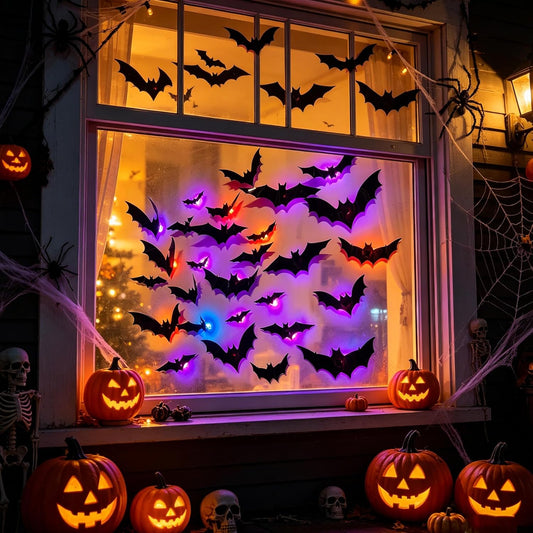 ✨️✨️36 Pack Halloween Bats Wall Decor Halloween Decorations Indoor | Light Up Flashing Modes, Assorted Size