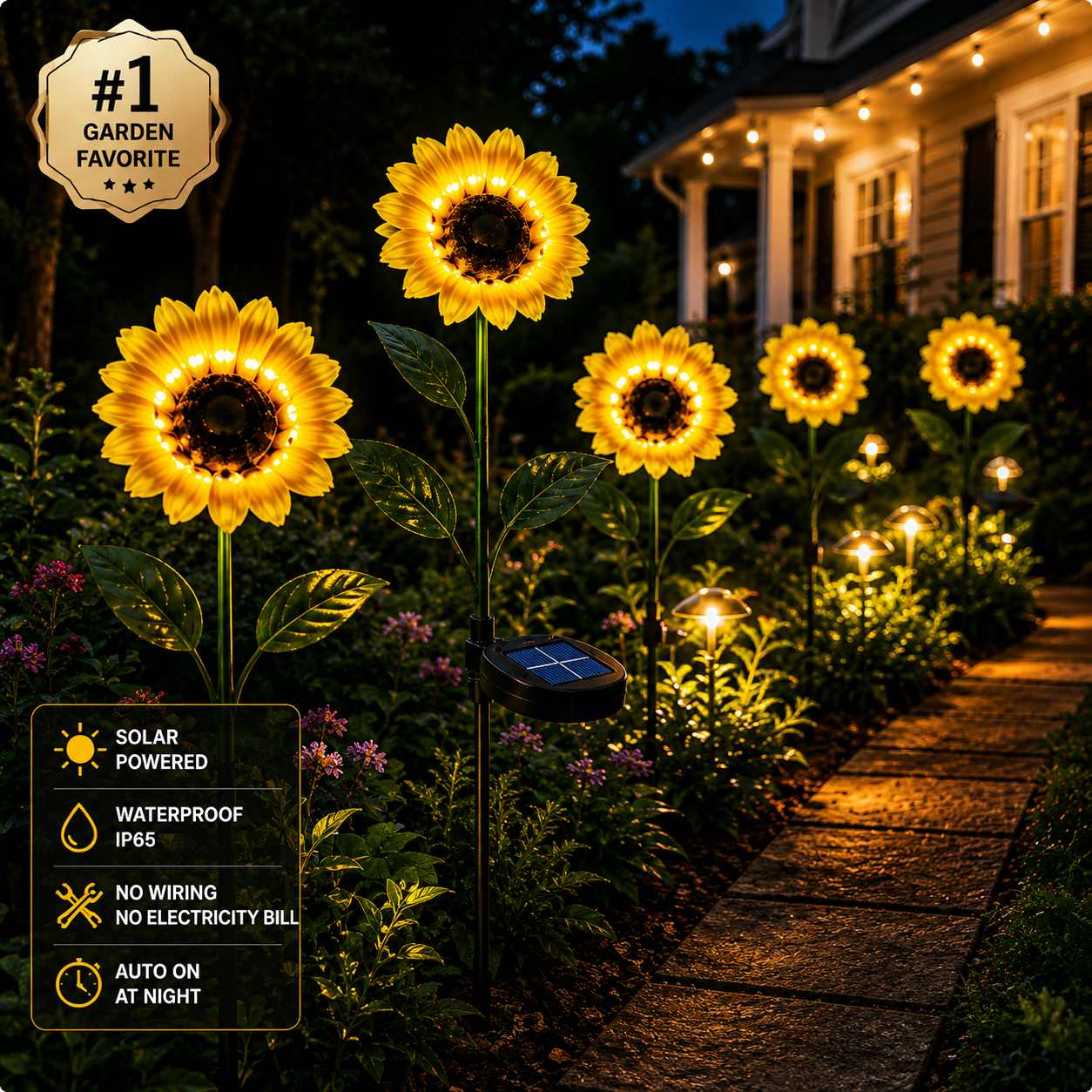 Luces solares de girasol para jardín