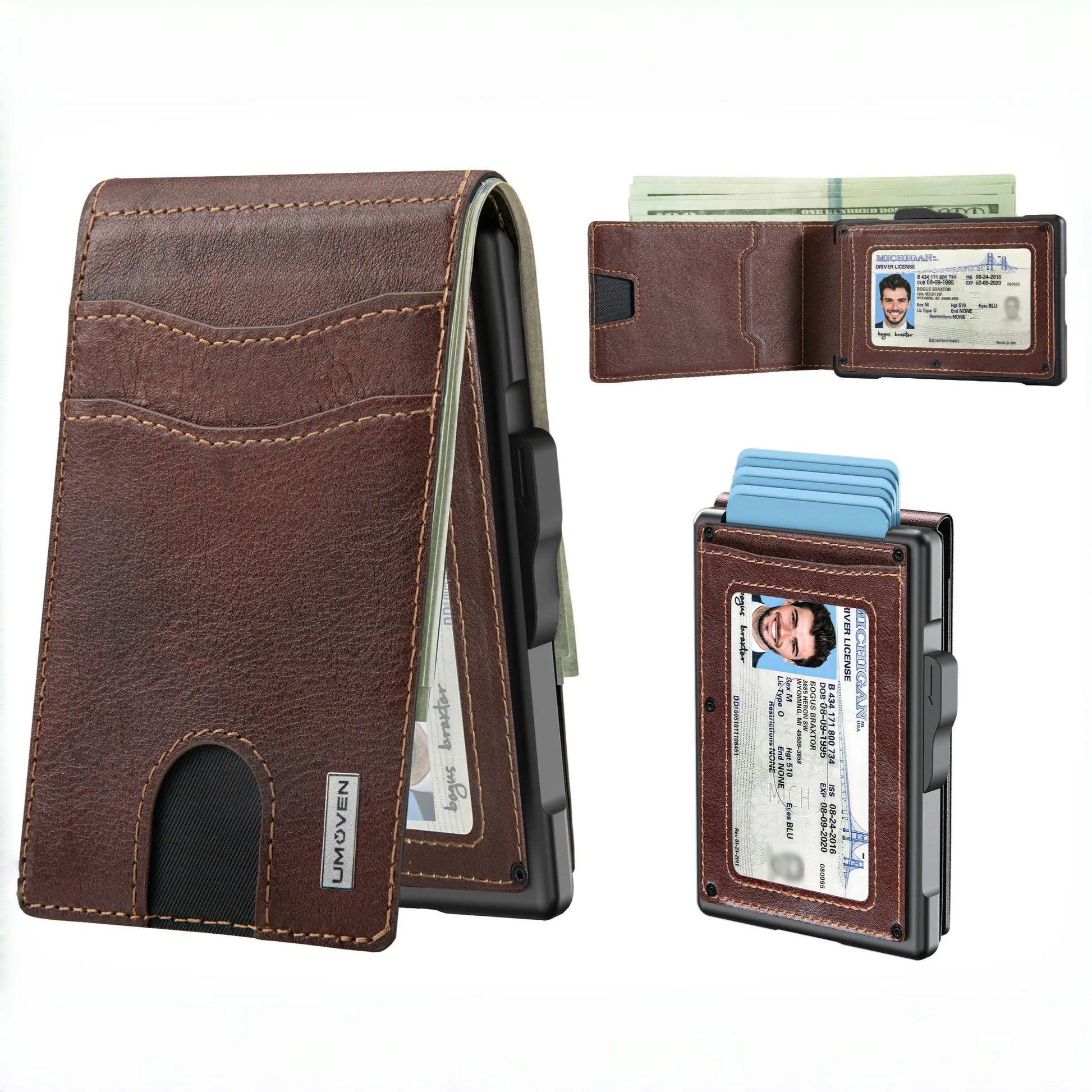🔥Minimalist Pop-Up Wallet for Men – RFID Blocking Aluminum Card Holder , ID Window & Leather Front Pocket