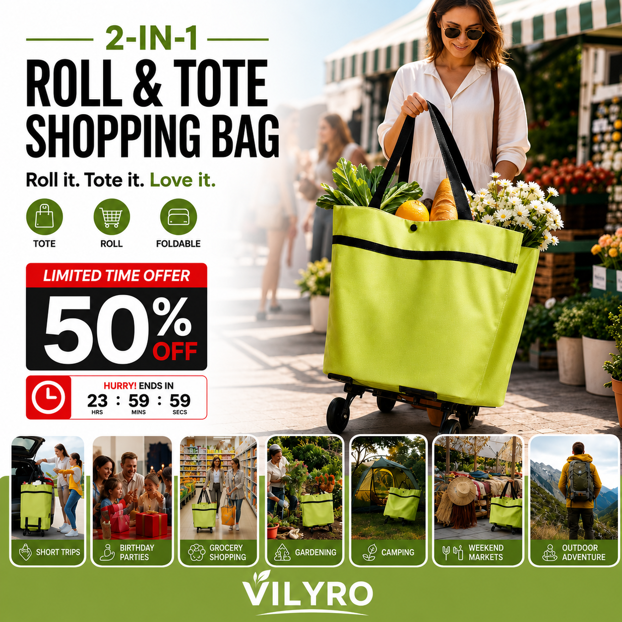 🔥HOT SALE 50% OFF🔥Foldable 2-in-1 Shopping Bag