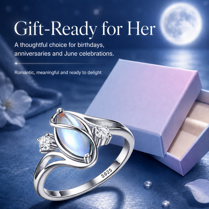 🎁💍925 Sterling Silver Rainbow Moonstone Ring