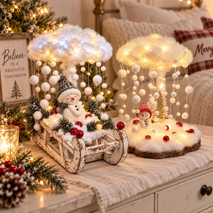 ☁️Lighted Snowfall Cloud Snowman Scene🎁
