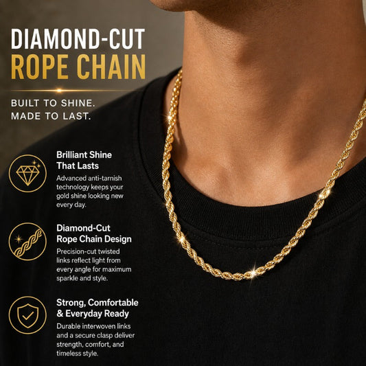 Collar de cadena de cuerda de oro de 14 quilates para mujer y hombre, corte facetado brillante mejorado, cadena de tono dorado que no se deslustra,