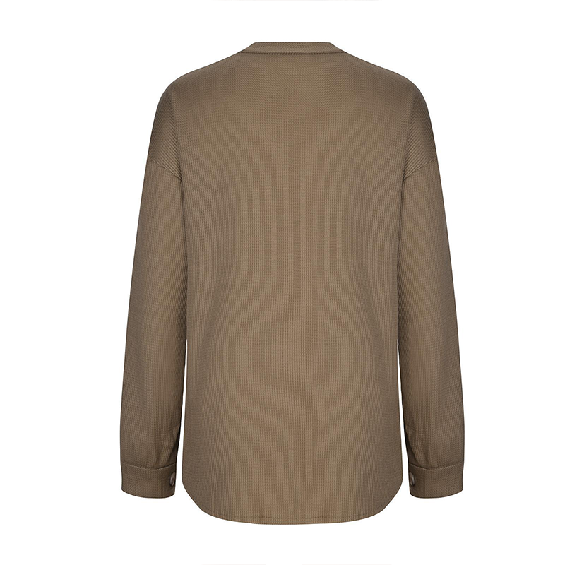 Women's Loose Fit Batwing Sleeve Waffle Knit Button Down Shirt Shacket Tops