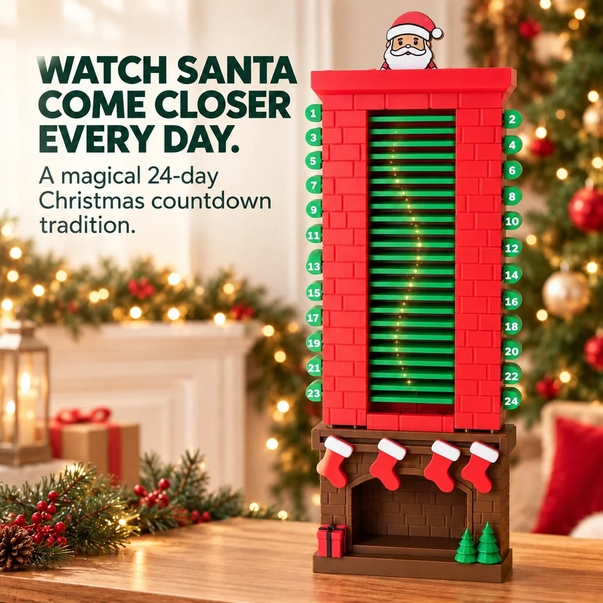 🎅 Santa Chimney Advent Calendar – 24-Day Sliding Santa Christmas Countdown Decoration