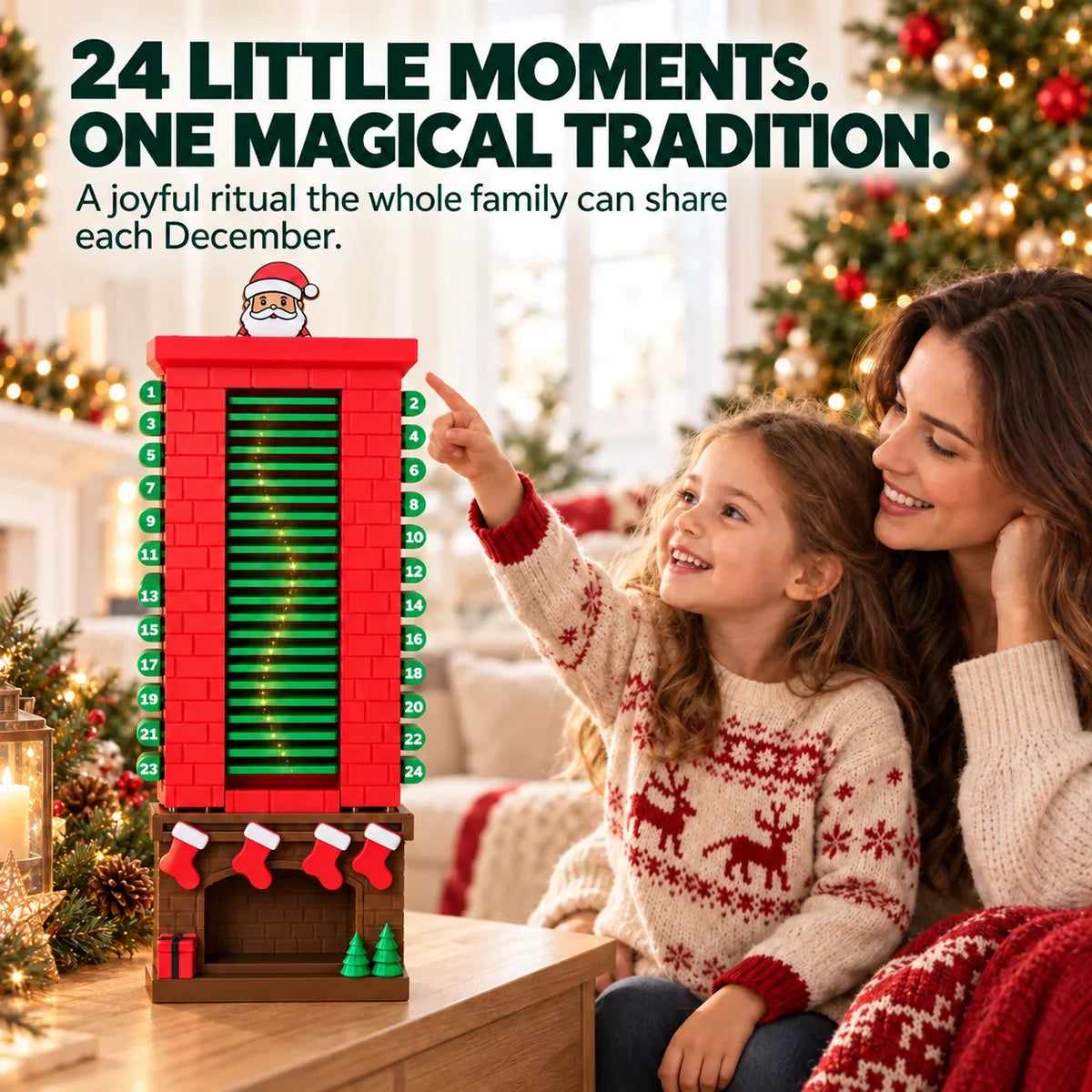 🎅 Santa Chimney Advent Calendar – 24-Day Sliding Santa Christmas Countdown Decoration