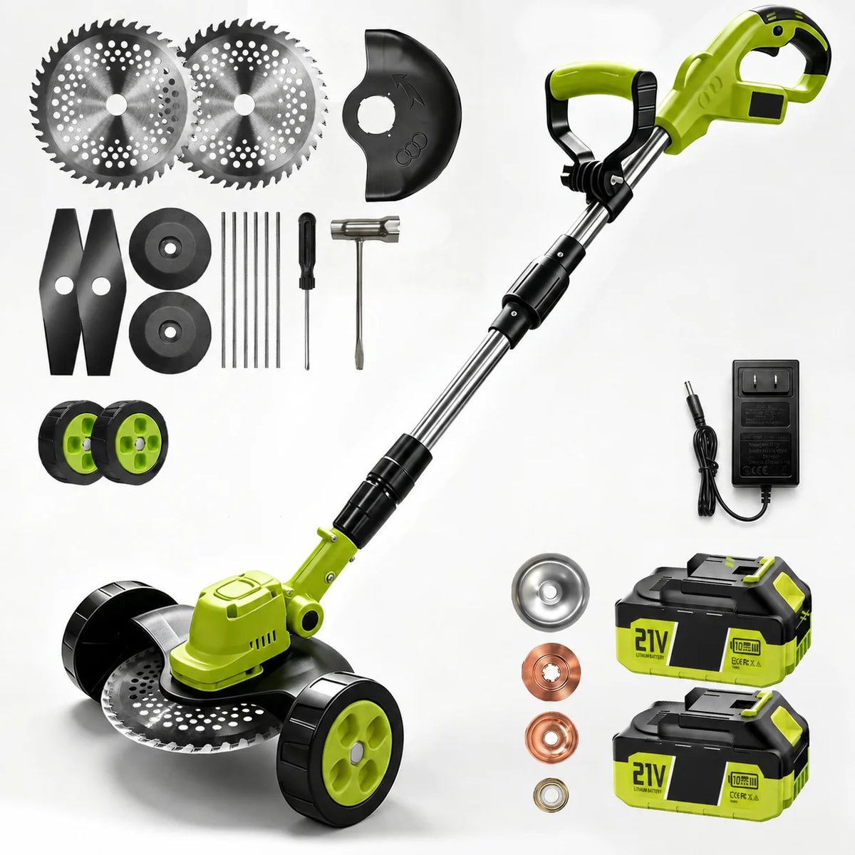 3-in-1 Cordless Lawn Mower, Grass Trimmer & Lawn Edger with 2×21V Batteries