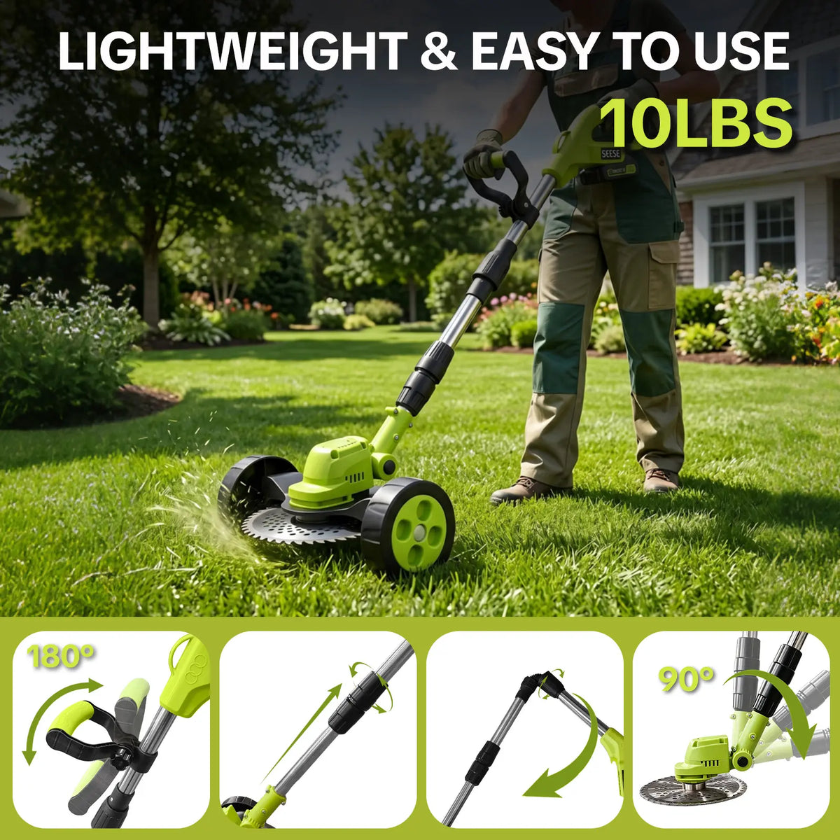 3-in-1 Cordless Lawn Mower, Grass Trimmer & Lawn Edger with 2×21V Batteries