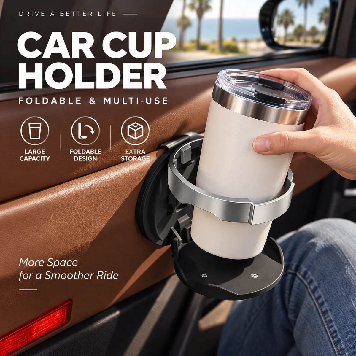 🚗Foldable Car Door Cup Holder with Space-Saving Design