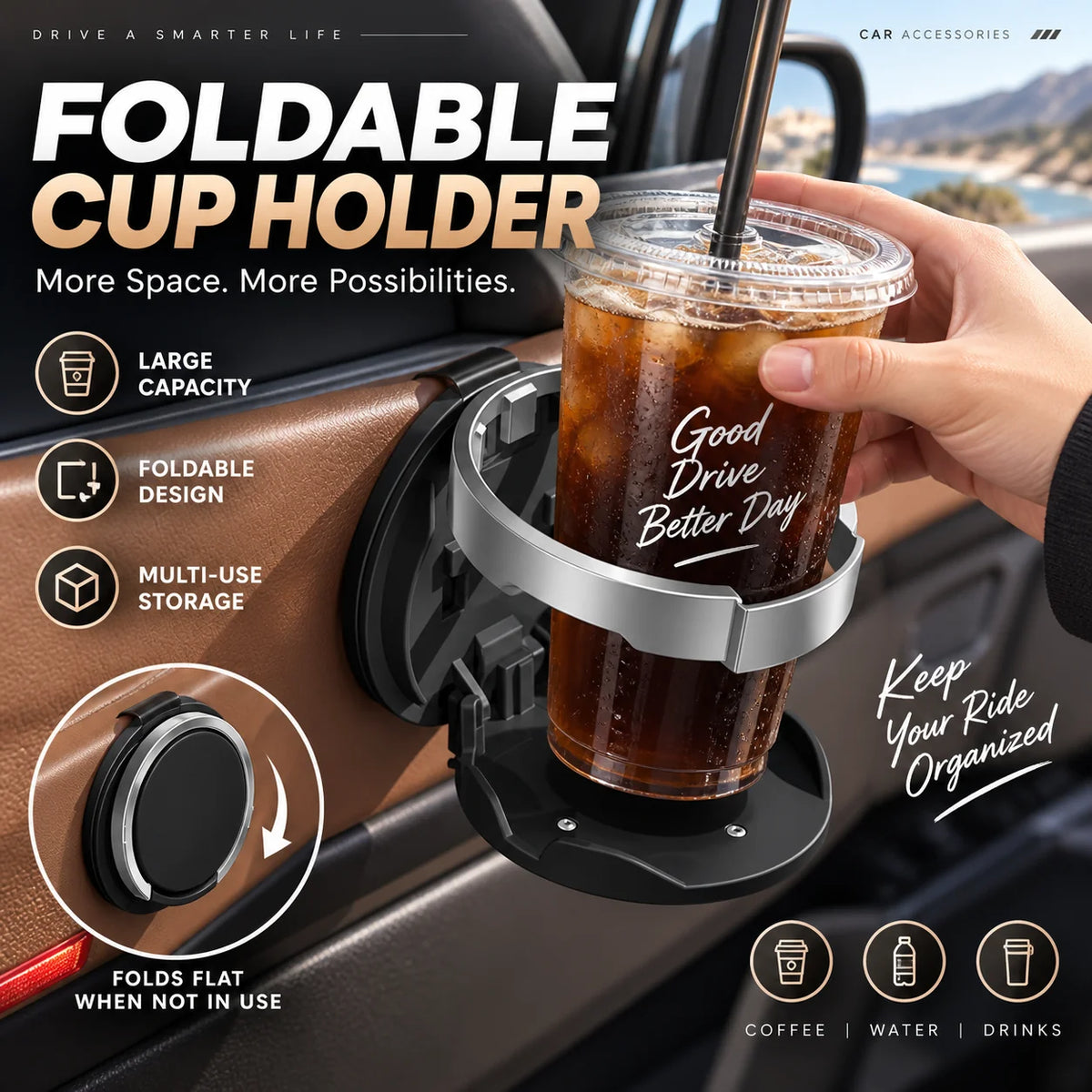 🚗Foldable Car Door Cup Holder with Space-Saving Design