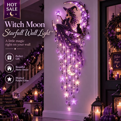 🌙✨ Witch Moon Starfall Wall Light – Celestial Hanging Decor with Purple Glow