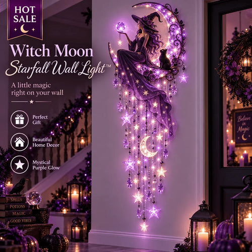 🌙✨ Witch Moon Starfall Wall Light – Celestial Hanging Decor with Purple Glow