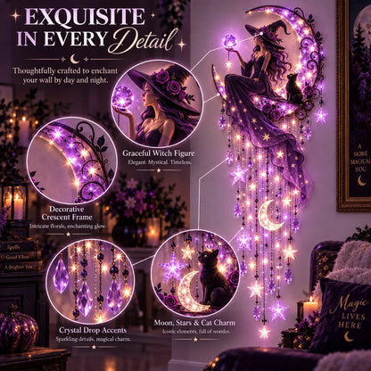 🌙✨ Witch Moon Starfall Wall Light – Celestial Hanging Decor with Purple Glow