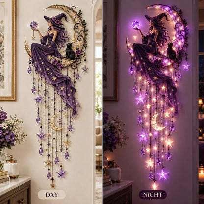 🌙✨ Witch Moon Starfall Wall Light – Celestial Hanging Decor with Purple Glow